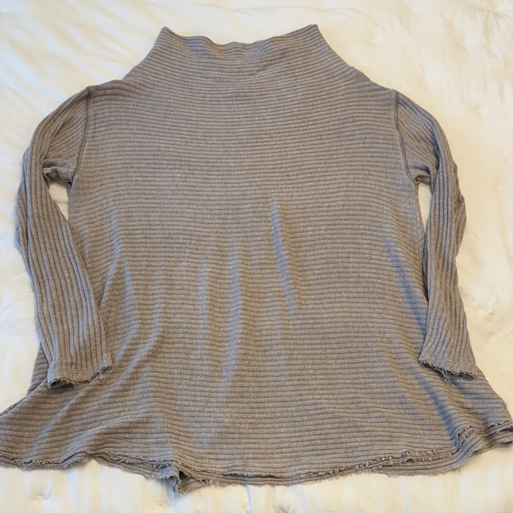 Free People warm taupe Gray ribbed Tunic Top mock neck